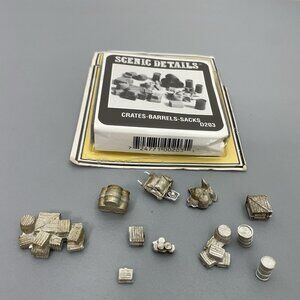 Vintage Woodland Scenics HO Scale Crates Barrels Sacks Bags Metal